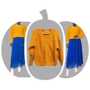 Yellow V-Neck Chunky Knit Sweater